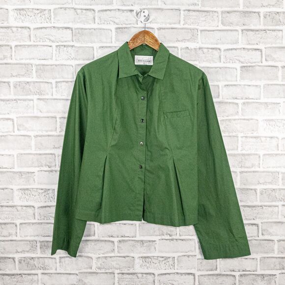 Khadi & Co Bess Nielsen Long Sleeve Button up Blouse in Green Women's Size L - Picture 5 of 12
